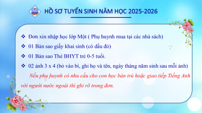 Thông báo tuyển sinh lớp Một năm học 2025-2026