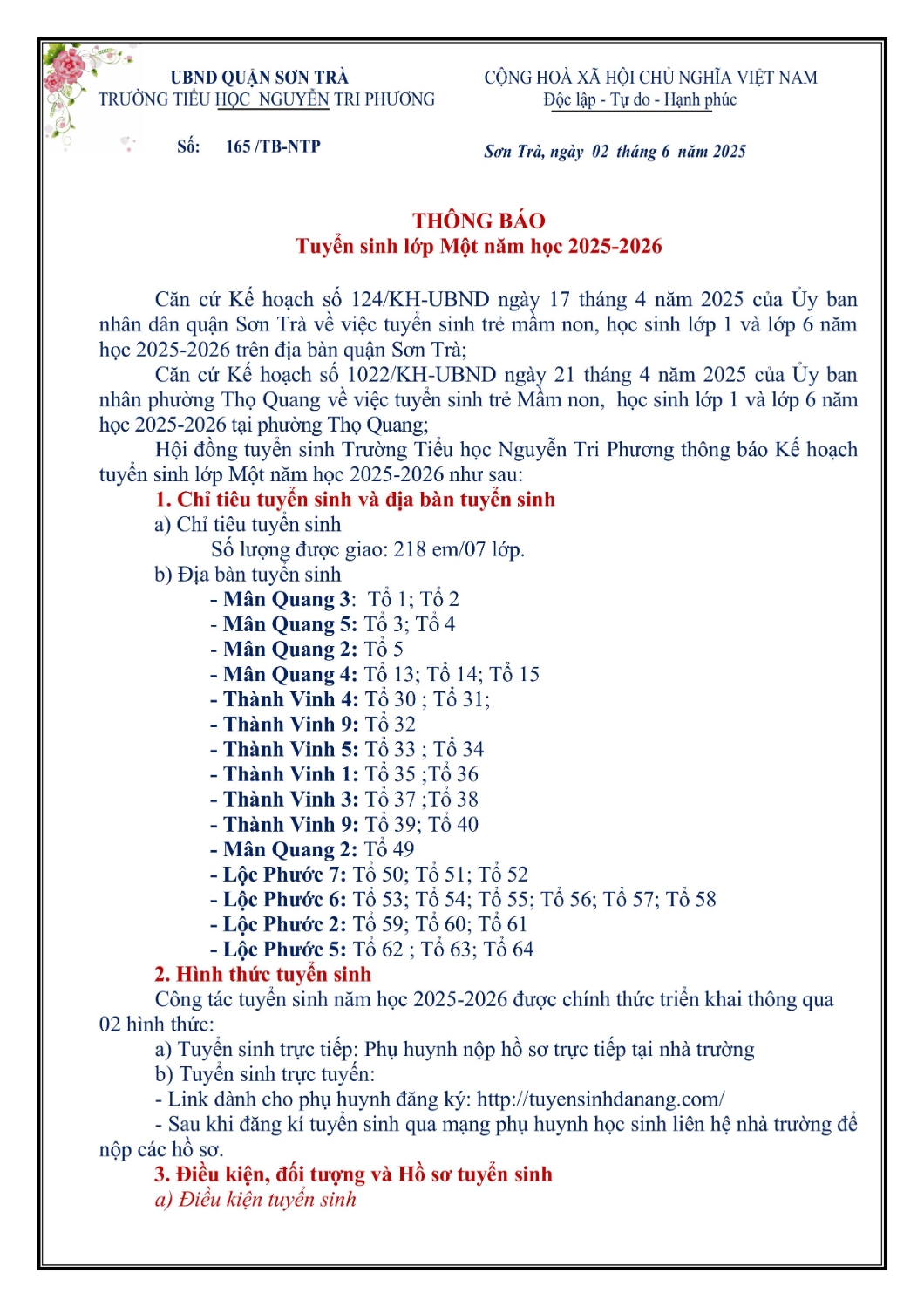 THÔNG BÁO TUYỂN SINH NĂM HỌC 25 26 hình ảnh 0